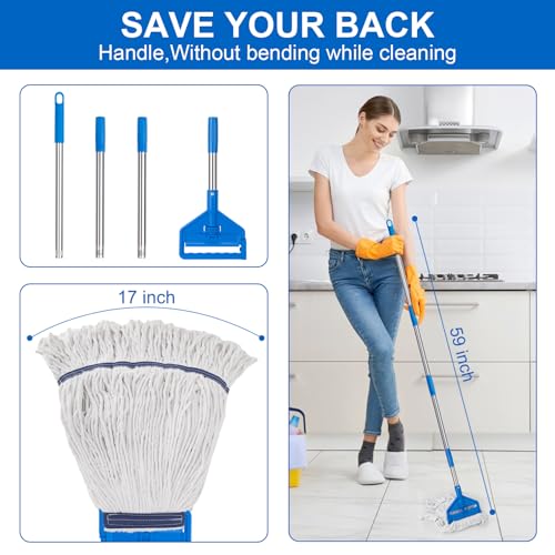KeFanta Commercial Mop 60 inch Heavy Duty Industrial Wet Mops with Long Handle,Looped-End String Cotton Mop for Home, Kitchen,Garage,Office and Concrete/Tile Floor Cleaning - size: Industrial Mop