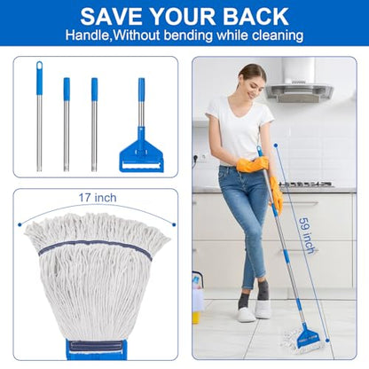 KeFanta Commercial Mop 60 inch Heavy Duty Industrial Wet Mops with Long Handle,Looped-End String Cotton Mop for Home, Kitchen,Garage,Office and Concrete/Tile Floor Cleaning - size: Industrial Mop