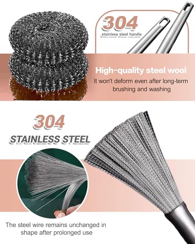 6 Pcs Stainless Steel Wool Scrubber – Heavy Duty Metal Scouring Pads for Kitchen, Cast Iron Pan & Grill – Rust Resistant, Non-Splintering,Odor Free Wire Sponges for Tough Grease & Burnt Food - color: 5 Pcs