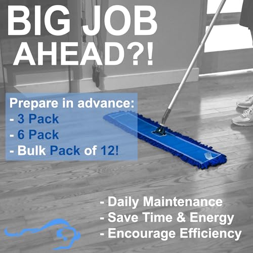 Kleen Handler 24 inch Microfiber Dust Mop | Medium Washable Commercial Mop Head Replacement, Pack of 6 - color: Blue - 24 Inch, size: 6 Pack