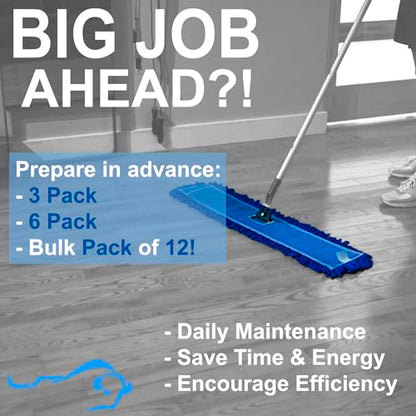 Kleen Handler 24 inch Microfiber Dust Mop | Medium Washable Commercial Mop Head Replacement, Pack of 6 - color: Blue - 24 Inch, size: 6 Pack