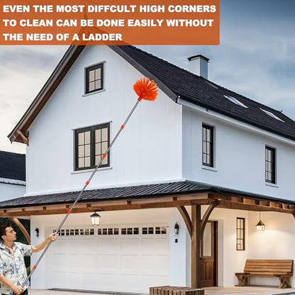 20 Ft+ High Reach Cleaning Tool Kit - Microfiber Feather Ceiling Fan Duster & Cobweb Duster with 3-14 ft Spliceable Pole Duster for Cleaning Fan, Spider Web, Ceiling, Blinds, Furniture Clean