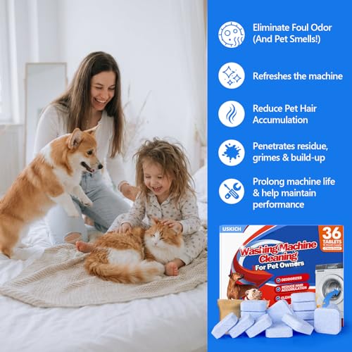 Washing Machine Cleaner-36Pack-18 Month Supply,Washer Machine Cleaner Tablets Formulated For Pet Owners,Easy Pet Hair Remover for Laundry,Compatible with HE, Top & Front Load Washer.Septic Safe - style: Pet Cleaners-Or