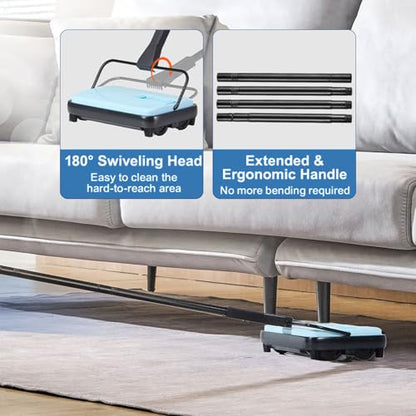 Carpet Sweeper Manual, Floor Sweeper with 300 ml Dustbin Capacity Easy to Empty, 6.7 inch Cleaning Width for Home Office Carpets Pet Hair Dust, Blue