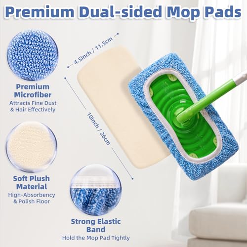 3 Pack Reusable Double-Sided Mopping Pads Compatible with Swiffer Sweeper Mop, Washable Wet & Dry Mopping Sweeping Cloth for Multi-Surface Cleaning, Dual-Sided Pad Refills (Not Include MOP) - color: Dual-sided Blue, size: 3 Pack