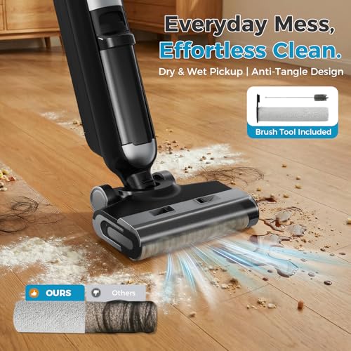 OLIXIS Wet Dry Vacuum Cleaner, Cordless All-in-One Vac Mops, Vacuum Mop with Self-Cleaning System, Dual Water Tank Design, Tangle-Free Brush, Dual-Edge Cleaning, 35-Min Runtime - color: Jet Black
