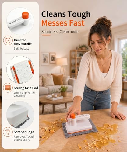 Sopami Handheld Snap Grip Mini Mop Use Any Cloth - Convenient Cloth Changing Mini Mop for Home Use with Easy Tap Handle（Includes 10 Washable Pads