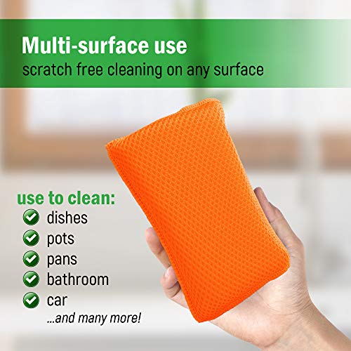 Commercial Miracle Microfiber Kitchen Sponge by Scrub-It - Large - Non-Scratch Heavy Duty Dishwashing Cleaning sponges- Machine Washable- (Orange, 6 Pack) - color: Orange