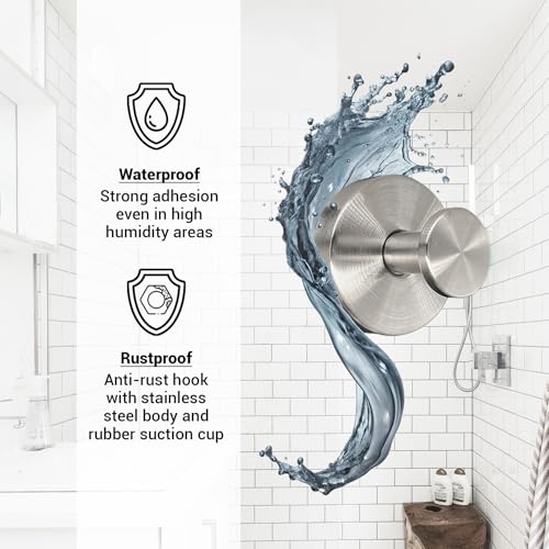 Suction Cup Hooks for Shower - 2 Pack, Matte Chrome - Stainless Steel, Strong Suction, No Drill, Removable Hanger, Tile Bathroom Kitchen Wall, Glass Door, Mirror Hook Hanging Robe, Towel Holder - color: Matte Chrome