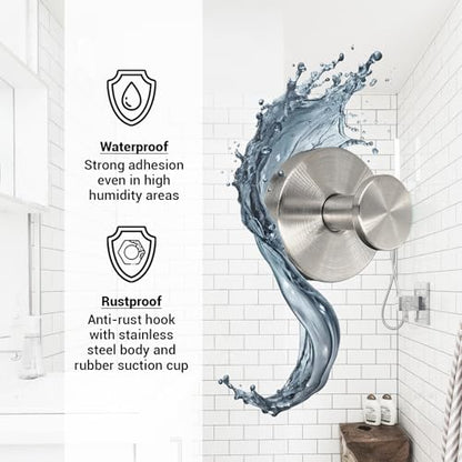 Suction Cup Hooks for Shower - 2 Pack, Matte Chrome - Stainless Steel, Strong Suction, No Drill, Removable Hanger, Tile Bathroom Kitchen Wall, Glass Door, Mirror Hook Hanging Robe, Towel Holder - color: Matte Chrome
