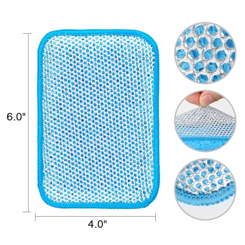 HOMEXCEL 12 Pack Scrub & Wipe Cloths, Scrub Sponges with Non-Scratch Wire Dishwashing Rag for Kitchen, All-Purpose Cloth for Dishes, Pots, Pans, Non-Stick Cookware, Countertops (Blue) - color: Blue