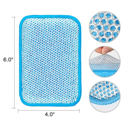 HOMEXCEL 12 Pack Scrub & Wipe Cloths, Scrub Sponges with Non-Scratch Wire Dishwashing Rag for Kitchen, All-Purpose Cloth for Dishes, Pots, Pans, Non-Stick Cookware, Countertops (Blue) - color: Blue