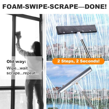 Squeegee Broom for Floor, 18 Inch Heavy Duty with Rubber Scrubbing Teeth, 2-in-1 Silicone Broom for Pet Hair, Dust and Water, 61 Inch Long Handle (15.7in) - size: 15.7in
