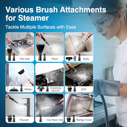 Steam Cleaner for Home & Car Detailing, 2500W High Pressure Portable Steamer with 6-Level Adjustable Steam, 15s Heat-Up, 9.8ft Long Hose, ANSI Z87.1 Goggles, 17-Pcs Kit for Tile, Grout, Hardwood - color: White