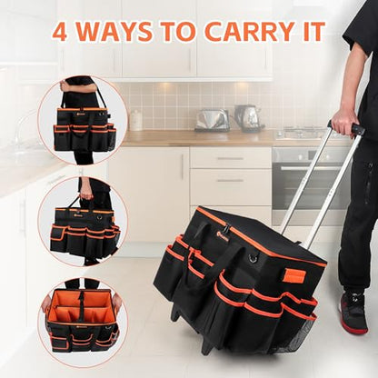 WILAXI PRO Large Rolling Cleaning Caddy with Wheels and Detachable Trolley, Extra Large Water-Resistant Cleaning Cart for Housekeepers, Cleaning Supplies Organizer with Multi-Pockets Tools Storage