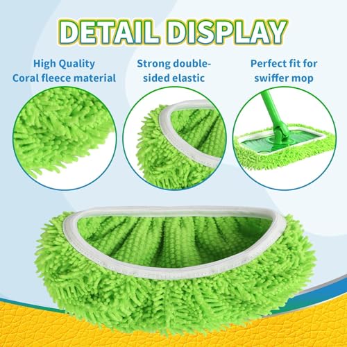 Reusable Microfiber Mop Pads Washable Wet & Dry Sweeping Cloths Mop Head Replacement for Household Cleaning (Green, 10PCS) Compatible with Swiffer Sweeper Refills - size: Green 10PCS