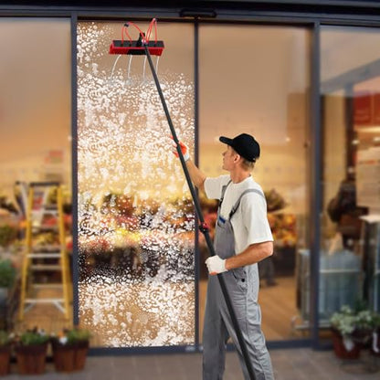 30ft Water Fed Pole Kit Solar Panel Cleaning Brush, Adjustable Window Cleaning Poles with 14in Water Fed Cleaning Brush, Solar Panel Cleaning Pole Outdoor Window Washing Equipment (30Ft, 14in Brush)