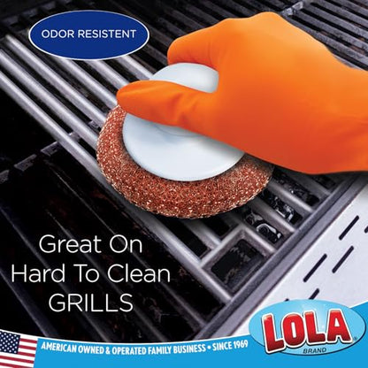 LOLA Copper Mesh Scouring Pad w/Comfort Knob, 144 Pack, Heavy Duty Cleaning Pads, Knitted Wire Mesh, Cleans Caked-On & Baked-On Messes - size: 144 Pack