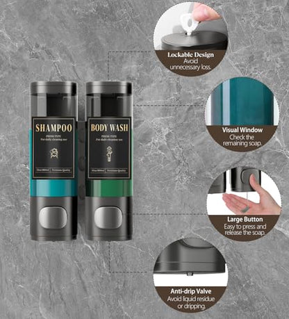 Luxspire Shampoo and Conditioner Dispenser, No Drill Wall Mounted Shower Soap Dispenser 2 Chamber with Waterproof Labels, Easy Refill Soap Dispenser for Bathroom Hotel Kitchen, Gray - color: Gray, size: 2 Chamber