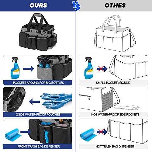 LoDrid Large Professional Cleaning Caddy with Detachable Divider, Supply Organizer with Handle and Shoulder Strap, Cleaning Bags for Housekeepers & Cleaners, Black - color: Black