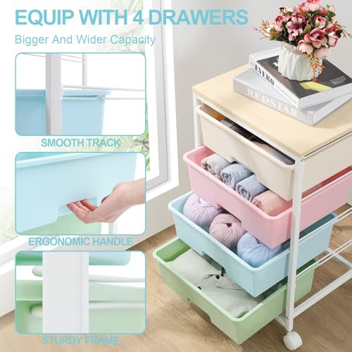 Utility Cart with 4 Drawers,Rolling Storage Cart with Drawers,Storage Rolling Drawer Cart,Rainbow - color: Rainbow