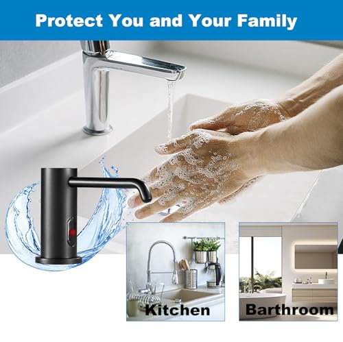 Touchless Automatic Soap Dispenser for Kitchen Bathroom Sink Built in Liquid Commercial Electric Soap Dispenser with Bottle and Pump Matte Black - color: Matte Black-liquid