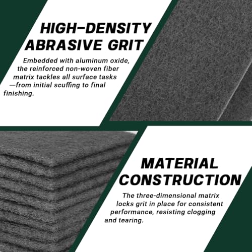 6" x 9" Gray Ultra-Fine Scuff Pads, 10 Pack – Non-Woven Hand Pads for Ultra-Fine Sanding, Cleaning, Scouring, Polishing Prep & Surface Refinement on Auto Body – Reusable Aluminum Oxide Abrasive Pads - color: Gray