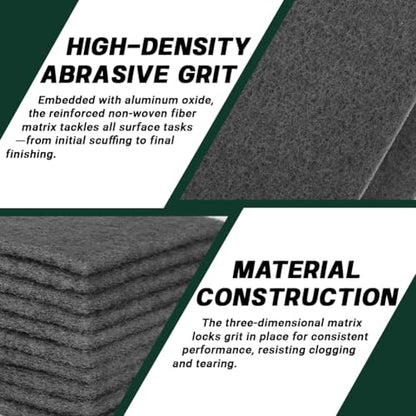6" x 9" Gray Ultra-Fine Scuff Pads, 10 Pack – Non-Woven Hand Pads for Ultra-Fine Sanding, Cleaning, Scouring, Polishing Prep & Surface Refinement on Auto Body – Reusable Aluminum Oxide Abrasive Pads - color: Gray