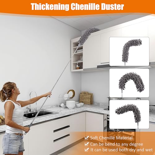 4 Pcs Microfiber Cobweb Duster with 100-inch Extendable Pole, Washable and Reusable Feather Cleaning Duster Kit with 3 Duster Heads,Dusters for Cleaning with Telescopic Pole for High Ceiling Fan - color: 4pcs