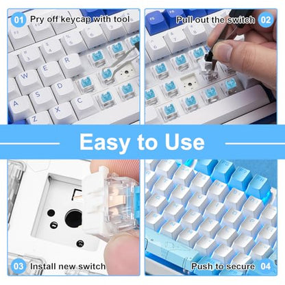 15PCS Blue Switch Replacement with 4PCS Keycap Puller Cleaning Tool Kit,3 Pin Mechanical Keyboard Switches,Dustproof and Waterproof,Accurate Typing, LED Keyboard, Gaming Keyboard