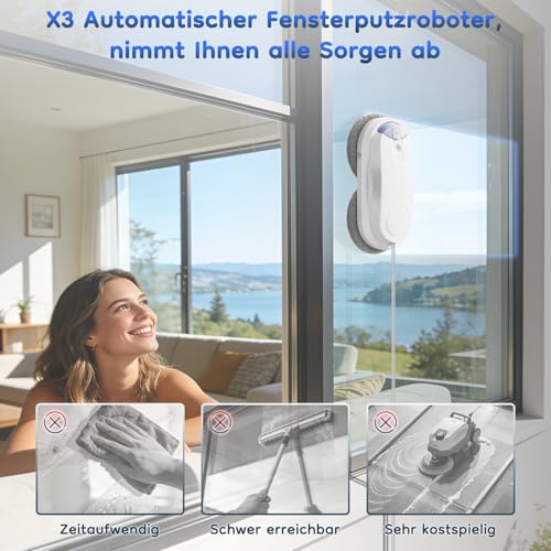 Obito X3 Window Cleaning Robot, Dual Nozzles with Ultrasonic Spray, 5.0 AI Path Planning, Max 3200Pa & Steady-Climbing System, Automatic Edge Detection, Robot Window Cleaner Inside/Outside, White - color: White