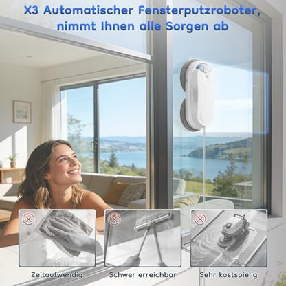 Obito X3 Window Cleaning Robot, Dual Nozzles with Ultrasonic Spray, 5.0 AI Path Planning, Max 3200Pa & Steady-Climbing System, Automatic Edge Detection, Robot Window Cleaner Inside/Outside, White - color: White
