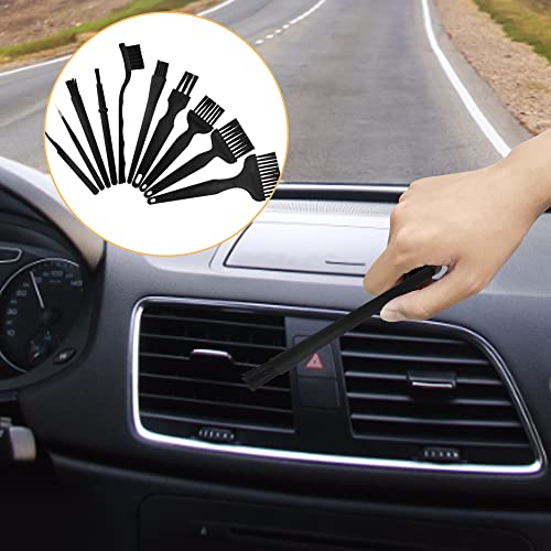 10 in 1 Portable Plastic Handle Nylon Anti Static Brushes Keyboard Cleaning Brush Kit for Cleaning Computer Keyboard Car Lab (Black)
