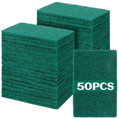 Hoolerry 50 Pcs Heavy Duty Scouring Pads Non Scratch Household Scrub Pads for Cleaning Reusable Pan Scrubber Anti Grease Scrubbing Pads for Dish Kitchen Metal Grills, 4.3 x 3 x 0.3 in (Green) - color: Green
