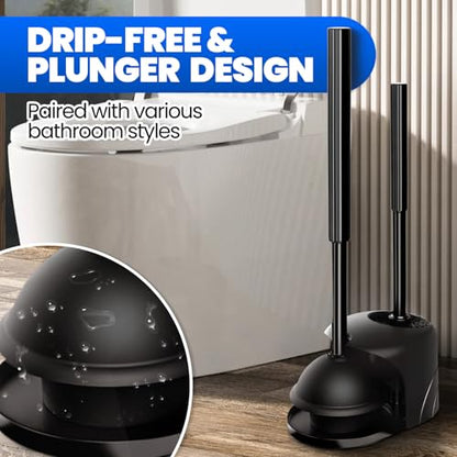 4-Piece Toilet Brush and Plunger Set, Extended Handle Plunger,Toilet Bowl Brush Plunger Set,Bathroom Cleaning Tools,Cleaning Brush,Cleaning Supplies,Toilet Brush Plunger Combo,Black（20inch） - color: Black