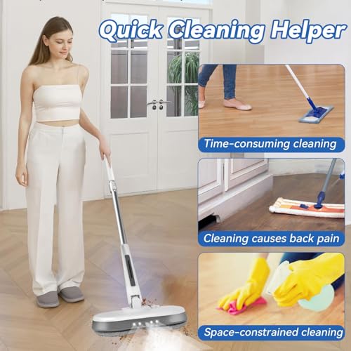 Cordless Electric Mop, Electric Spin Mop with LED Headlight and Water Spray,60 Mins Spin Power Scrubber Mops for Floor Cleaning,2000mAh Battery,350ml Water Tank,Standing Storage,Light Weight