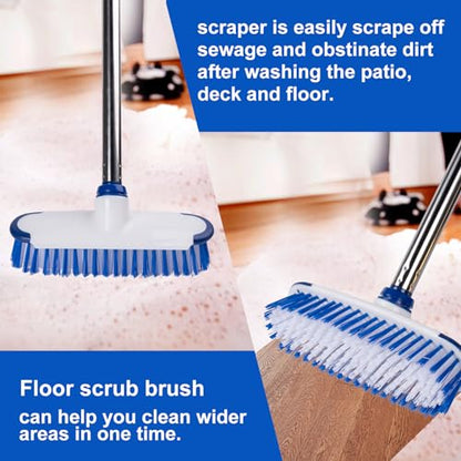 Floor Scrub Brush with Long Handle, 2 in 1 Deck Scrub Brush, Stiff Bristle Scrub Broom & Cleaning Brush for Tile Floor,Deck,Patio,Marble,Garage,Wall, Kitchen,Bathroom - size: 10"