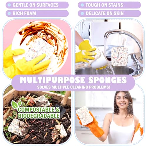 Hahafelt 36 Counts Compressed Cellulose Sponges Bulk Cute Wildflower Pop up Sponges Natural Compostable Non Scratch Dish Kitchen Gifts for Washing Dishes, Travel Cleaning Countertop Sink - style: Wildflower