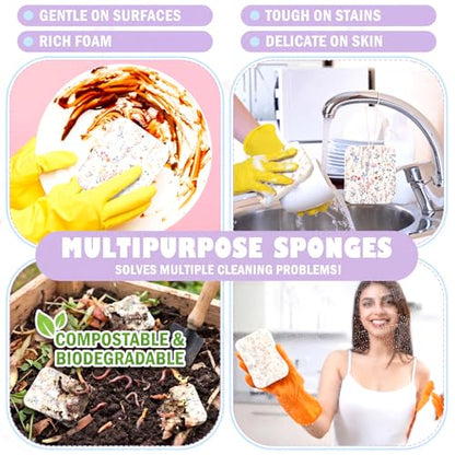 Hahafelt 36 Counts Compressed Cellulose Sponges Bulk Cute Wildflower Pop up Sponges Natural Compostable Non Scratch Dish Kitchen Gifts for Washing Dishes, Travel Cleaning Countertop Sink - style: Wildflower