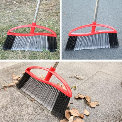 Commercial Heavy Duty Outdoor Broom, 15.7" Extra Wide Angle Broom with 4-Layer Stiff Bristles, Adjustable 38-53.5" Handle for Patio Garage Garden Yard Concrete (Red) - color: Red