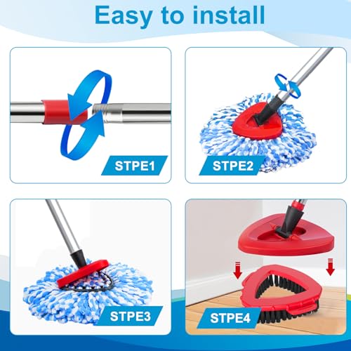 Mop Head Replacement for O Cedar, Spin Mop Replacement Head for O Cedar RinseClean 2 Tank System, Mop Heads Includeds 6 Mop Replacement Heads, 1 Spin Scrub Brush & 1 Base, Blue - color: Blue