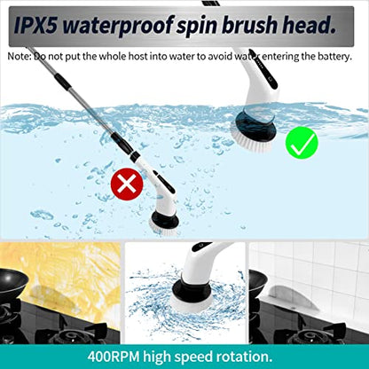 Electric Spin Scrubber, Cordless Bathroom Scrubber, Power Brush Floor Scrubber with Adjustable Handle, 7 Multi-Purpose Cleaning Brush Heads, for Bathtub,Tile, Shower, Window and Kitchen