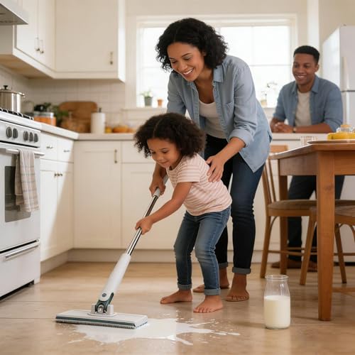 No Touch Clamp Mop, Reusable Hardwood Floor Cleaner, 4 Cloths, Efficient Cleaning Tool for Tile, Glass, or Wood Surfaces, Apartment and Homes Floor Mop, Easy Maintenance - size: 71 cm