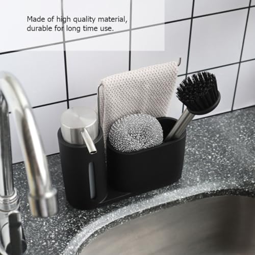 Artibetter 4 in 1 Cooking and Bathroom Storage Shelf with Soap Dispenser Set, Stainless Steel and Resin Cleaning Rack, Space-Saving Holder for Long Time Use in Black