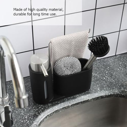 Artibetter 4 in 1 Cooking and Bathroom Storage Shelf with Soap Dispenser Set, Stainless Steel and Resin Cleaning Rack, Space-Saving Holder for Long Time Use in Black