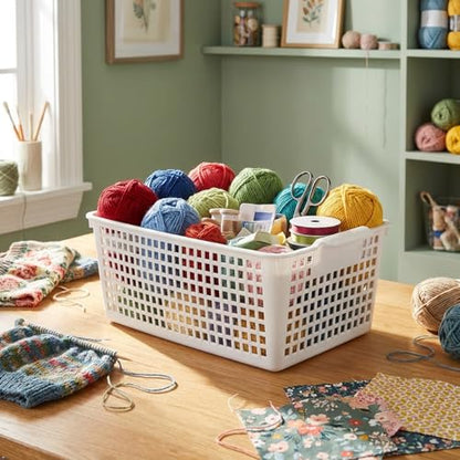 3-Pack Large Plastic Storage Basket, Plastic Storage Bin, White