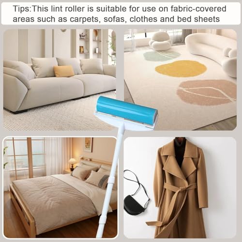 8" Large Reusable Lint Roller, Giant Washable Pet Hair Remover with Extendable Handle, Long Sticky Lint Brush for Furniture, Carpet, Sofa and Clothes, 1 Large, 1 Refill and 2 Mini Size