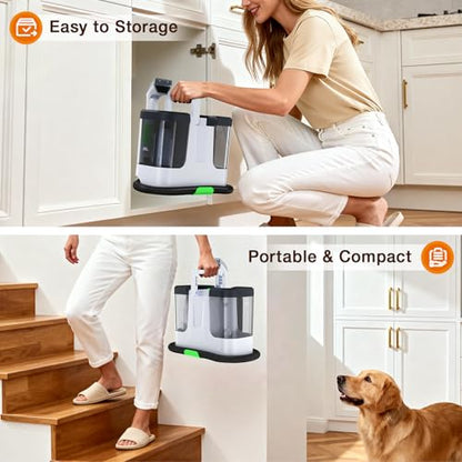 Portable Carpet & Upholstery Cleaner, 18Kpa Carpet Cleaner Machine for Deep Stain Removal, Spot Cleaner for Pet Accidents, Area Rugs, Stairs, Car Upholstery & Couches, Includes Tools & Self-Cleaning - color: Black & White