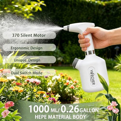 Electric Spray Bottle, 0.26 Gallon Battery Powered Plant Mister, 1500mAh USB Rechargeable Automatic Garden Sprayer, Handheld Continuous Water Spray Bottle for Indoor Houseplants, Succulents, Cleaning - size: 1L/0.26 Gallon