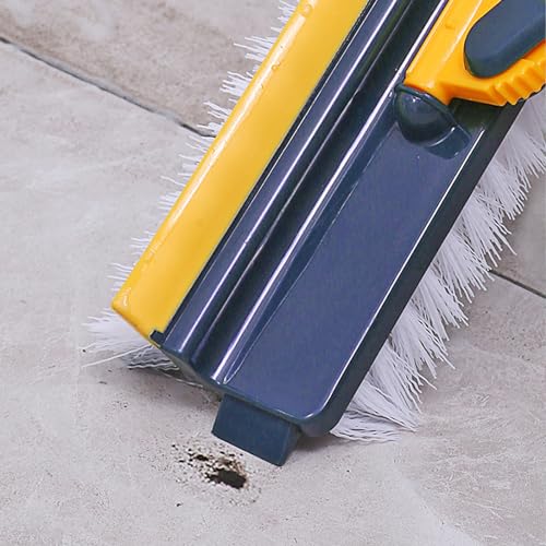 Generic Grout Scrub Brush with 42"" Long Handle Double-Sided Floor Scrub Brush V-Shape Grout Cleaner with Squeegee 180° Rotating for Tile Floors, Baseboards, Wall, Navy - color: Navy